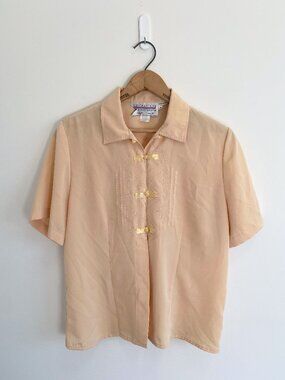 Vintage Butter Yellow Embroidered Short Sleeve Blouse / 90s